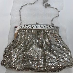 Whiting and Davis Vintage Shiny Silver Metal Mesh Purse, Chain strap